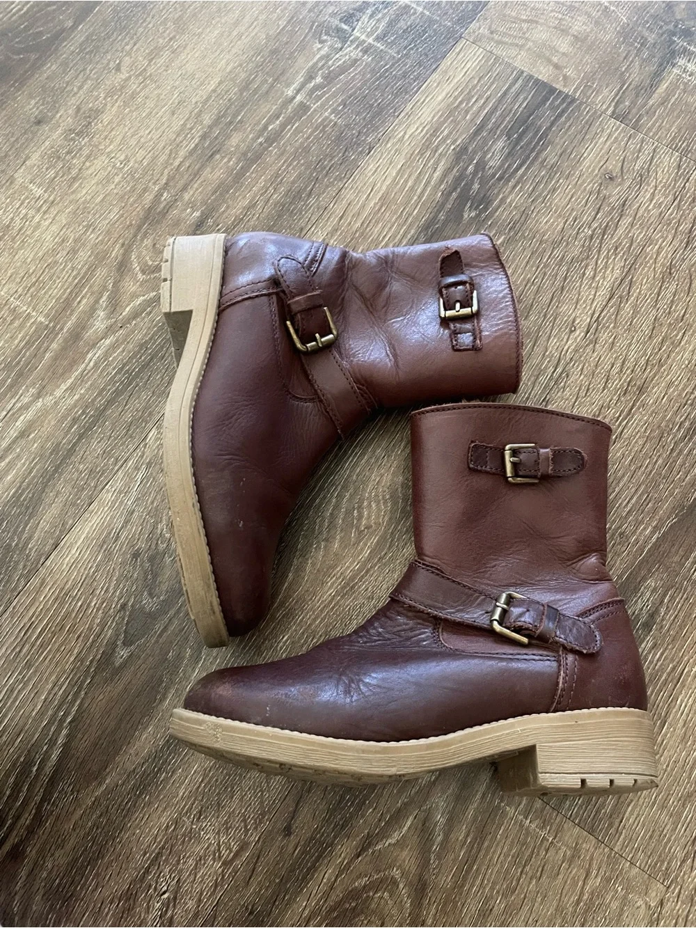 Kids Brown Leather Ankle Boots with Buckle Detail